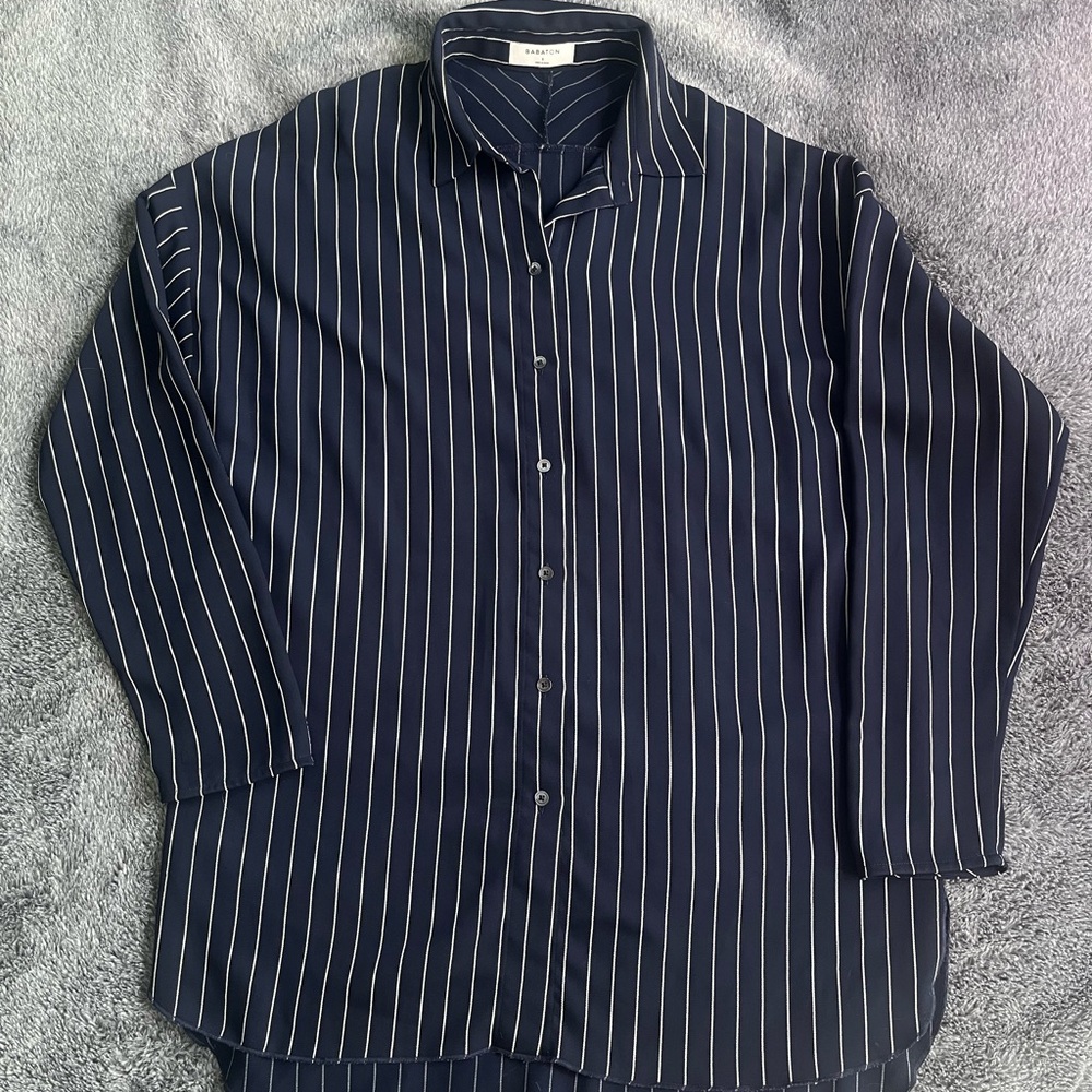 Babaton Navy and White Striped Top | Small